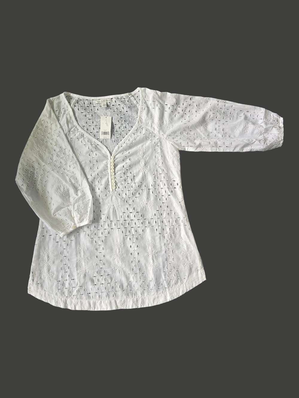White Eyelet Tunic Top  Lightweight Cotton